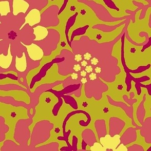Floral naivety, Light burgundy flowers on a green background