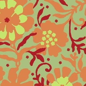 Floral naivety, Dark orange flowers on a green background