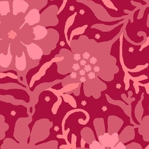 Floral naivety, Dark pink flowers on a dark cherry background