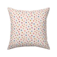 282 -  small scale Scattered Daisy field with  orange, pink and blue floral on warm cream background - for kids apparel, cute kids dresses and leggings, nursery wallpaper, nursery bed linen, kids decor, kids cotton floral sheet sets, pjs, patchwork 
