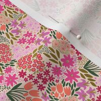Magical Meadow Calico, Pink Tones on Blush