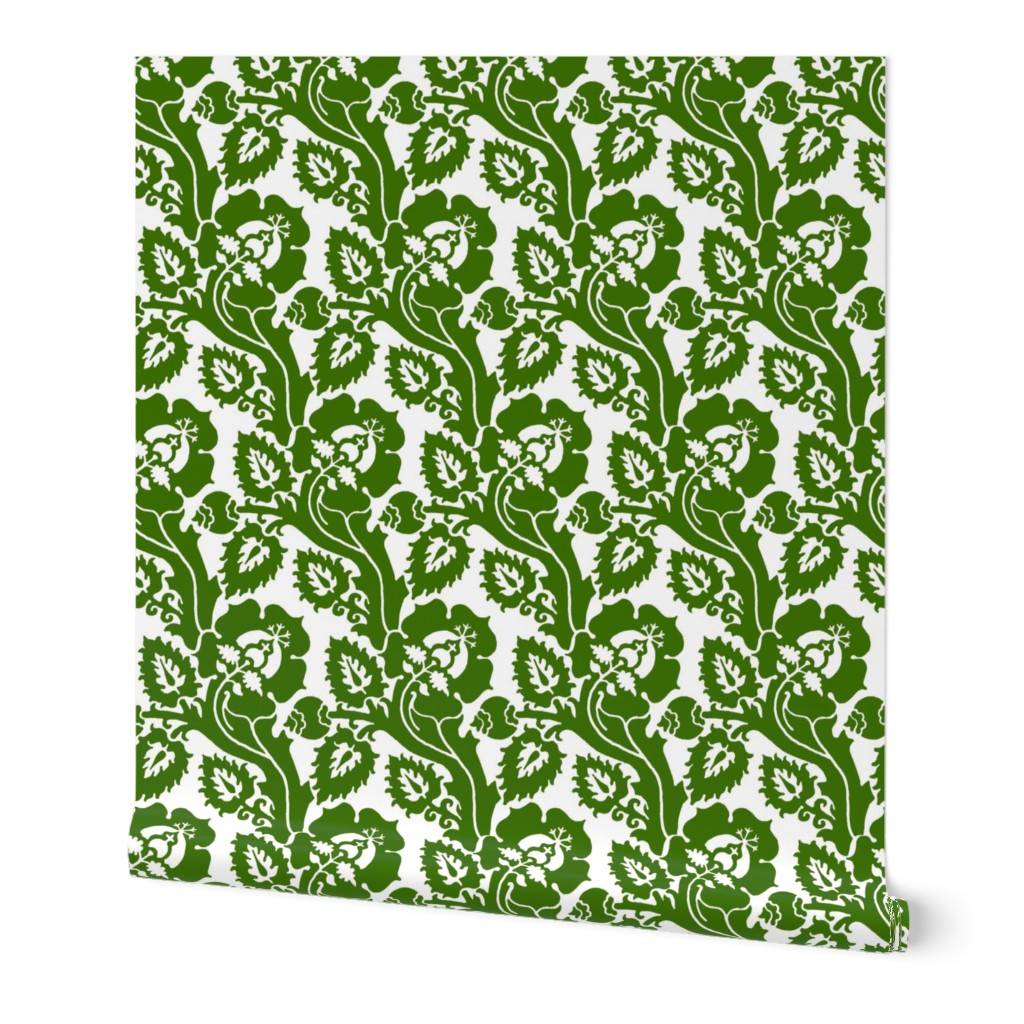 Renaissance floral - green on white