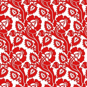 Renaissance floral, red on white