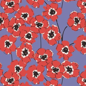 Spring Poppies - Red On Blue.