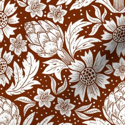 Victorian artichoke fabric,wallpaper white and chestnut WB22