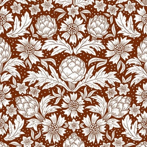 Victorian artichoke fabric,wallpaper white and chestnut WB22