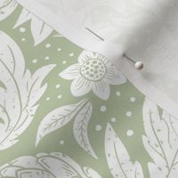 Victorian artichoke fabric, wallpaper white and coriander WB22