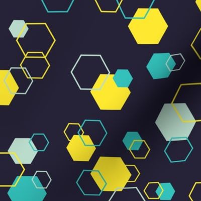 Random yellow and teal octagons - Medium scale