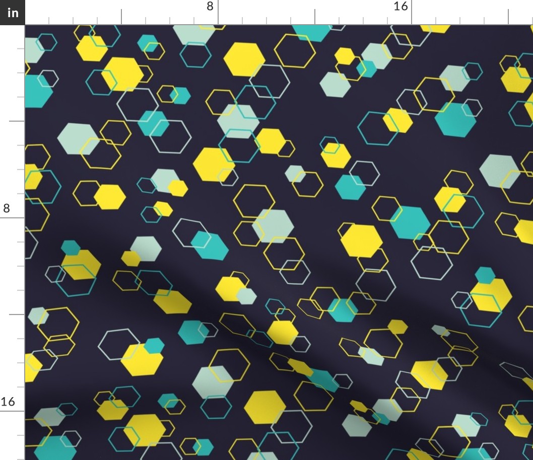 Random yellow and teal octagons - Medium scale