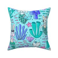 L - Underwater Mermaid Animals Blue 