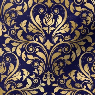 blue and gold damask