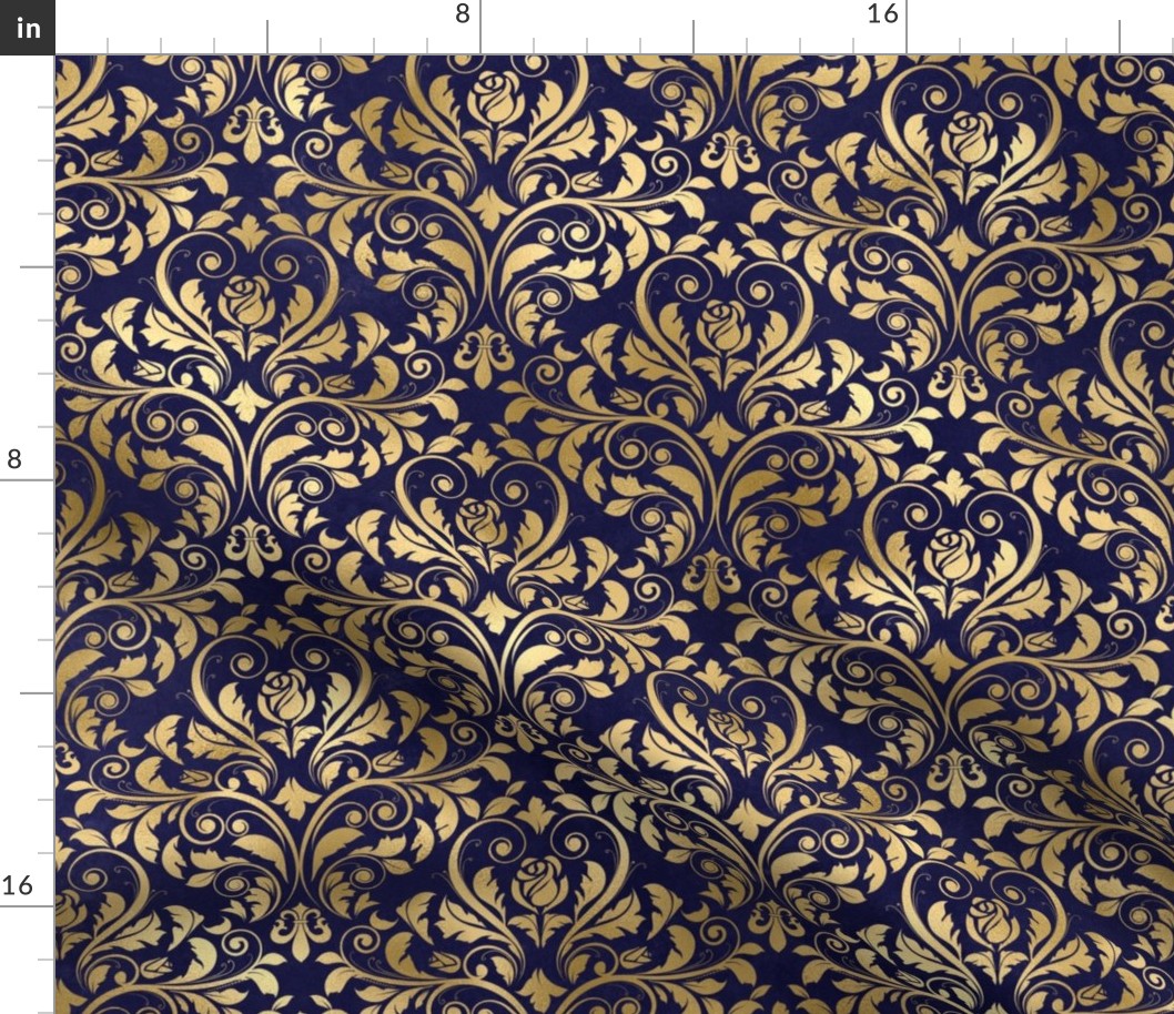 blue and gold damask