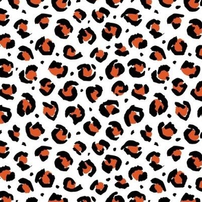 Boho leopard animal print spotted cheetah fur modern style raw tangerine orange black on white  SMALL