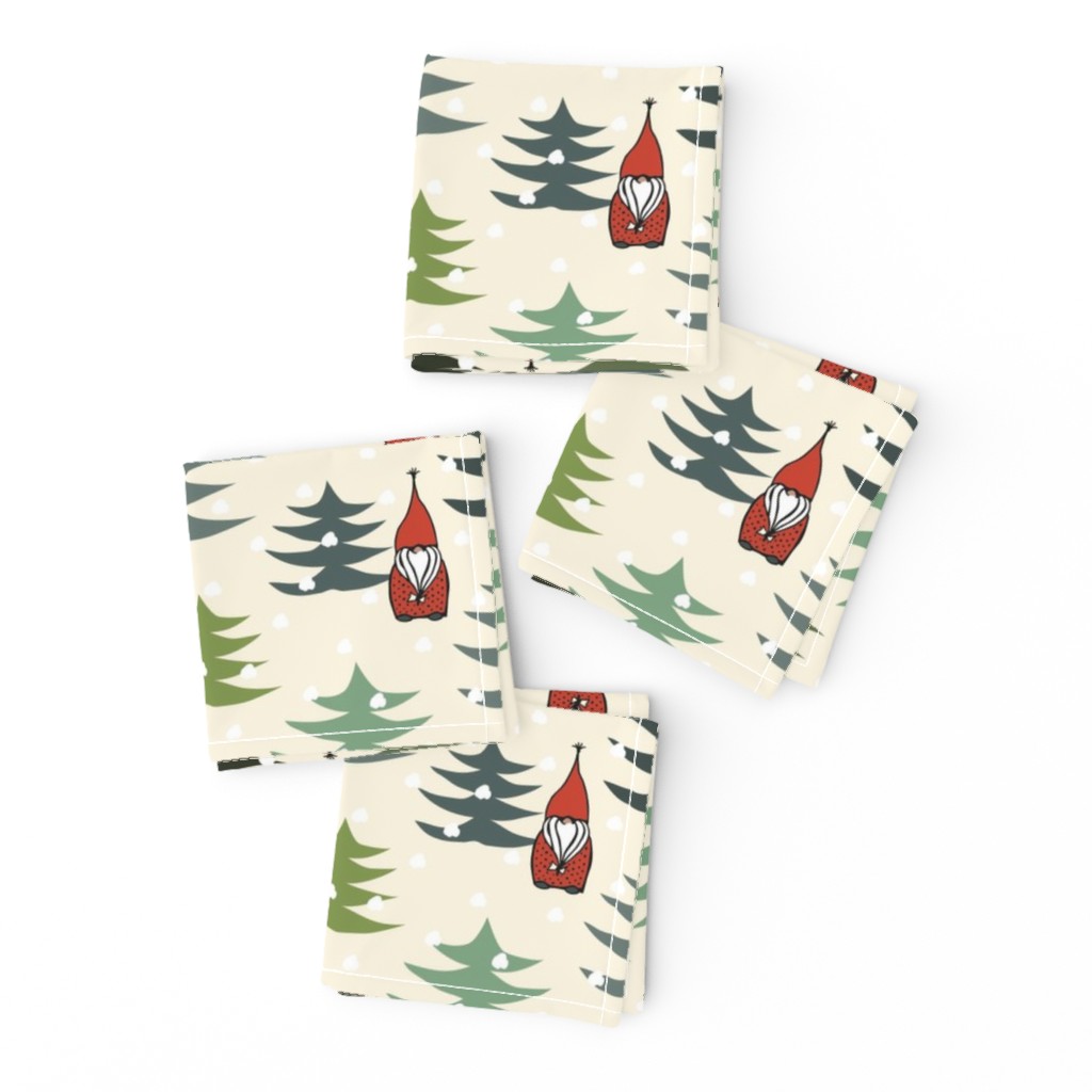 Christmas gnomes and trees on beige - medium