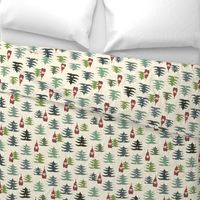 Christmas gnomes and trees on beige - medium