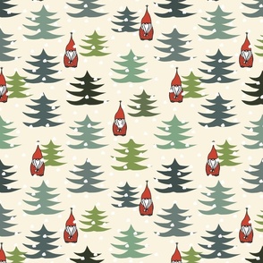 Christmas gnomes and trees on beige - medium