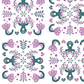 Beautiful Christmas pattern in a traditional nordic theme (purple|dark green)