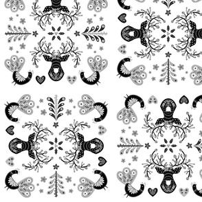 Beautiful Christmas pattern in a traditional nordic theme (black|white)