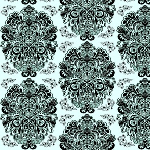 Damask Me Away Black and Mint - Large Scale