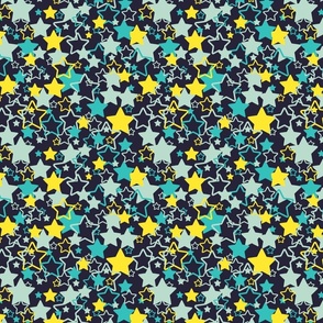 Teal and yellow stars - Medium scale