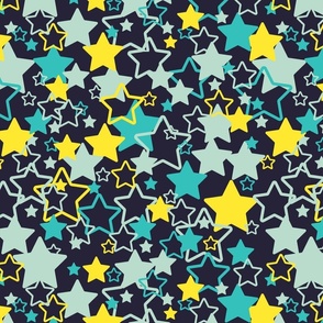 Teal and yellow stars - Large scale