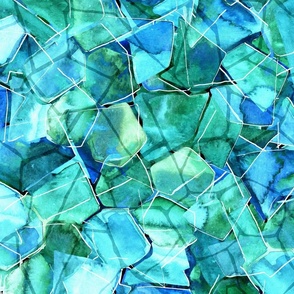 Watercolor emerald green abstract stones