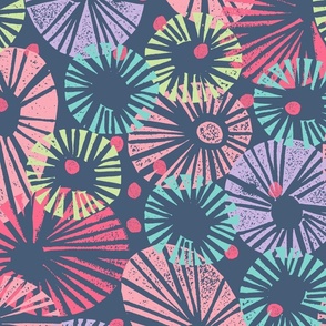 Geometric Sunburst Pattern in Pink, Purple, and Navy Blue - Extra Large Scale
