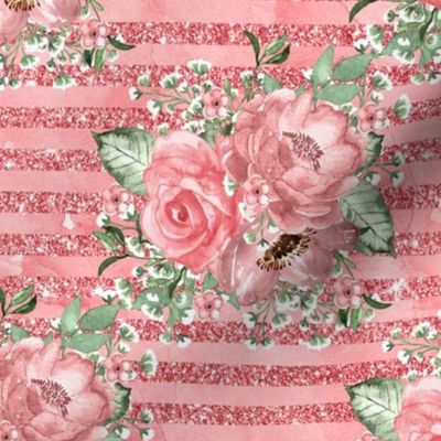 Romantic pink roses design with horizontal stripes 