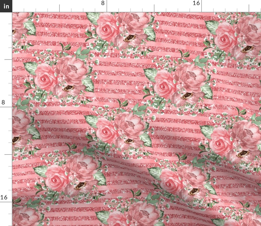 Romantic pink roses design with horizontal stripes 