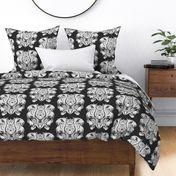 Crowned Tiger King Damask Reimagined  - White and Dark Gray - Large Scale