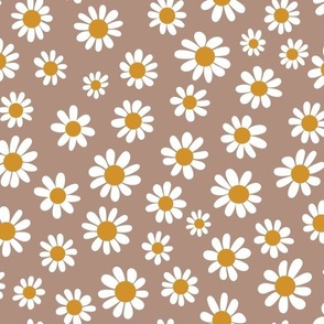 Joyful White Daisies - Medium Scale - Redend Point background Terracotta Blush Retro Vintage Flowers Floral