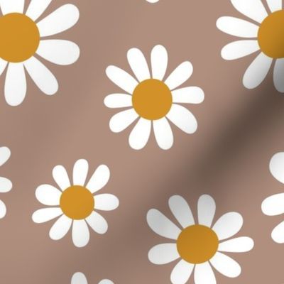 Joyful White Daisies - Large Scale - Redend Point background Terracotta Blush Retro Vintage Flowers Floral