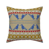 Fair Isle Wedding Rings Hearts and Lovebirds in Blue