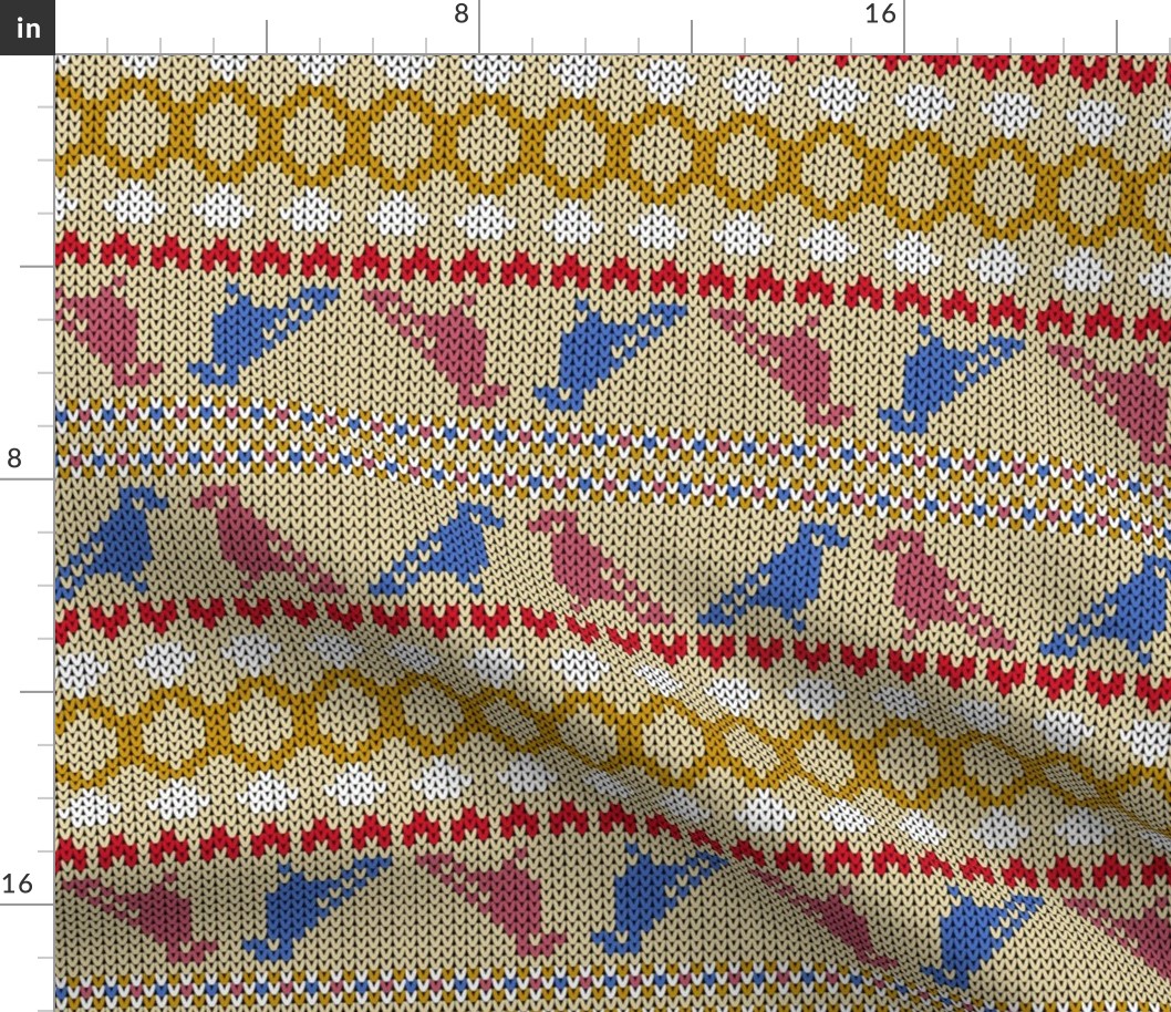 Fair Isle Wedding Rings Hearts and Lovebirds in Pink and Blue