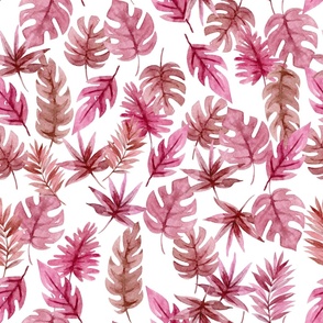 Watercolor Red Tropical Leaves 