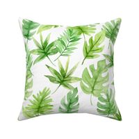 Watercolor Tropical Green Leaves