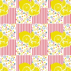 Yellow Lemons Pink Stripes Multi-color circles squares