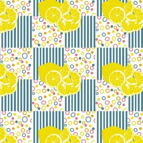 Yellow Lemons Circles Teal Stripes