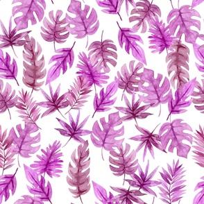 Watercolor Tropical Leaves Purple Red