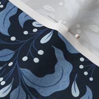 Navy Blue Tone on Tone Leaves and Berries