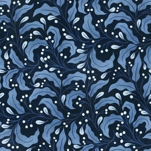 Navy Blue Tone on Tone Leaves and Berries