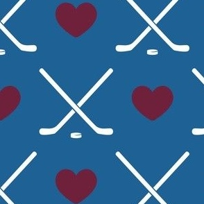 hockey & hearts - ice hockey - maroon on blue - LAD22