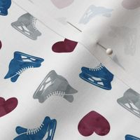 (small scale) hearts and skates - maroon and blue - LAD22