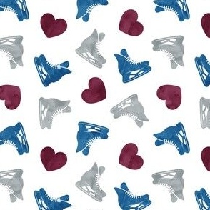 (small scale) hearts and skates - maroon and blue - LAD22