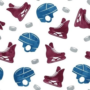 hockey - pucks & gear - maroon, grey & blue- LAD22