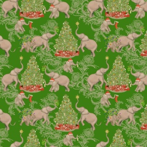 smaller TOILE PACHYDERM HOLIDAY GREEN