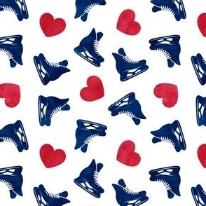 (small scale) hearts and skates - navy blue & red - LAD22