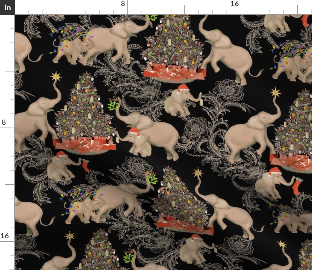 small TOILE PACHYDERM HOLIDAY BLACK