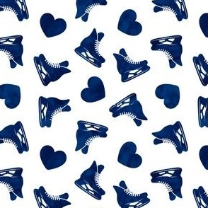 (small scale) hearts and hockey skates - navy blue on white - LAD22