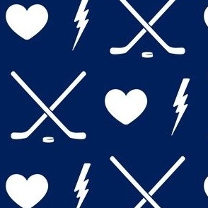 hockey sticks, bolts & hearts - ice hockey - navy - LAD22